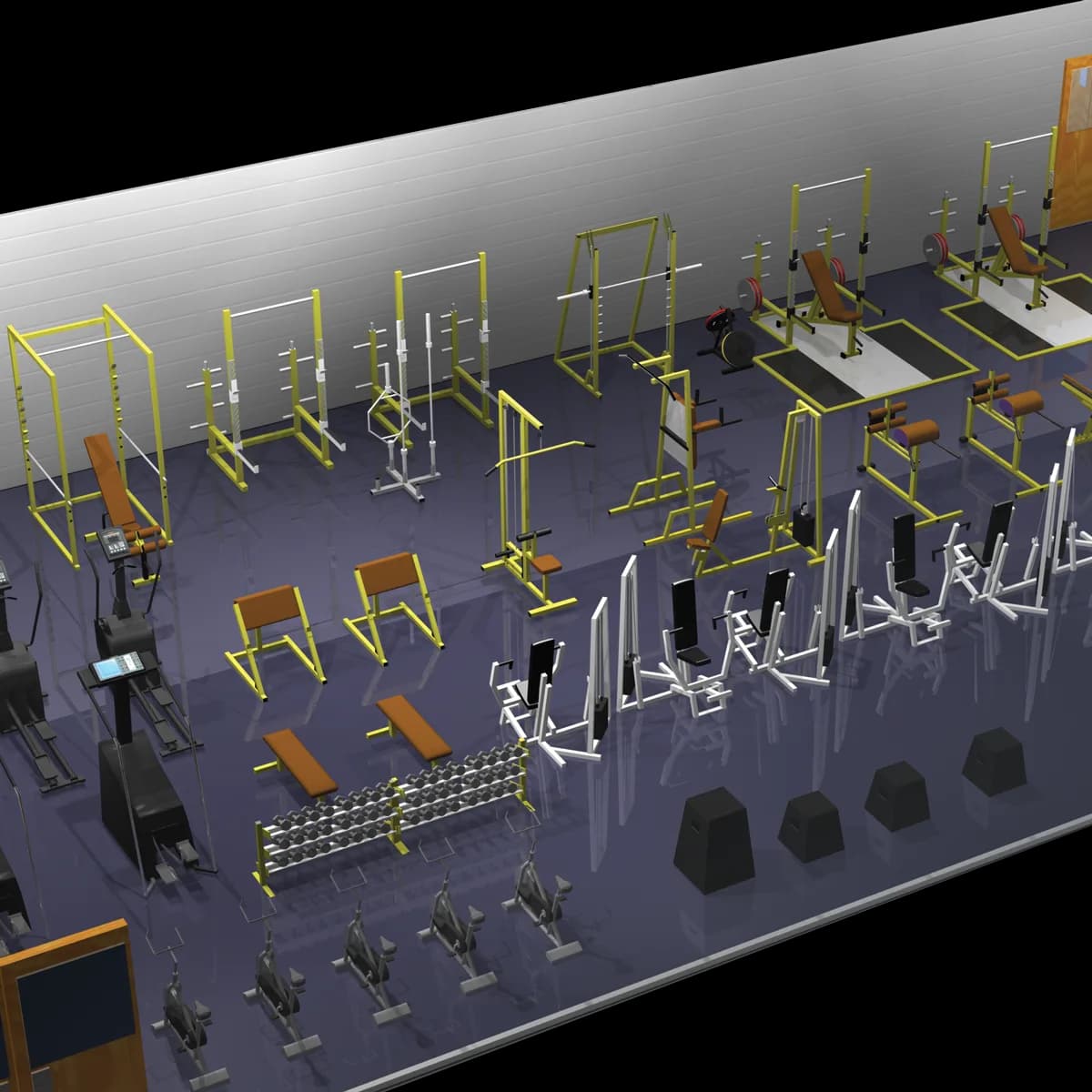 3D render of a full BFS weight room layout
